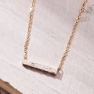 Baguette Diamond Bar Necklace in 14k Gold | Diamond Bar Pendant Necklace | Minimalist Fine Jewelry | Necklaces for women | Mother&#39;s Day Gift