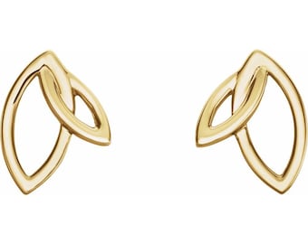 14K Yellow Gold Double Leaf Earrings