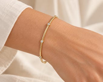 14K Yellow Gold 1/4 CTW Lab-Grown Diamond Bezel-Set Bangle 8" Bracelet