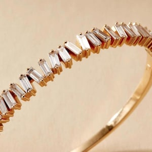 14k Gold Bauguette Diamond Bangle | Lab Grown Diamond Bracelet | Modern Gold Brcelet For Women | Stackable Diamond Bangle | Gift For Her