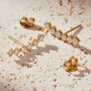0.80ct Lab-Grown Diamond Ear Climbers | 14K Gold Minimalist Stud Earrings | Unique & Elegant Diamond Earrings | Mother's Day Gift
