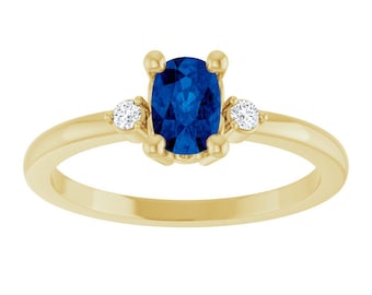 14K Yellow Gold Lab-Grown Blue Sapphire & .05 CTW Lab-Grown Diamond Ring