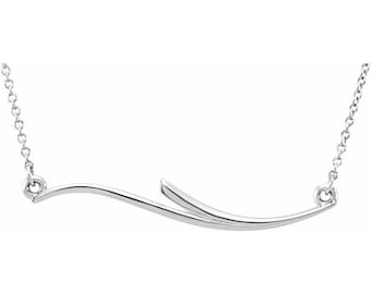 14K White Gold Curvilinear Bar 17 1/2" Necklace