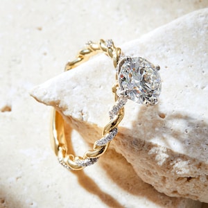1.50ct Lab-Grown Diamond Engagement Ring: 14K Gold Twisted Band