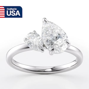 Toi et Moi Pear-Cut Lab Diamond Engagement Ring – 14K Gold (E, VVS2), Proposal Ring For Her