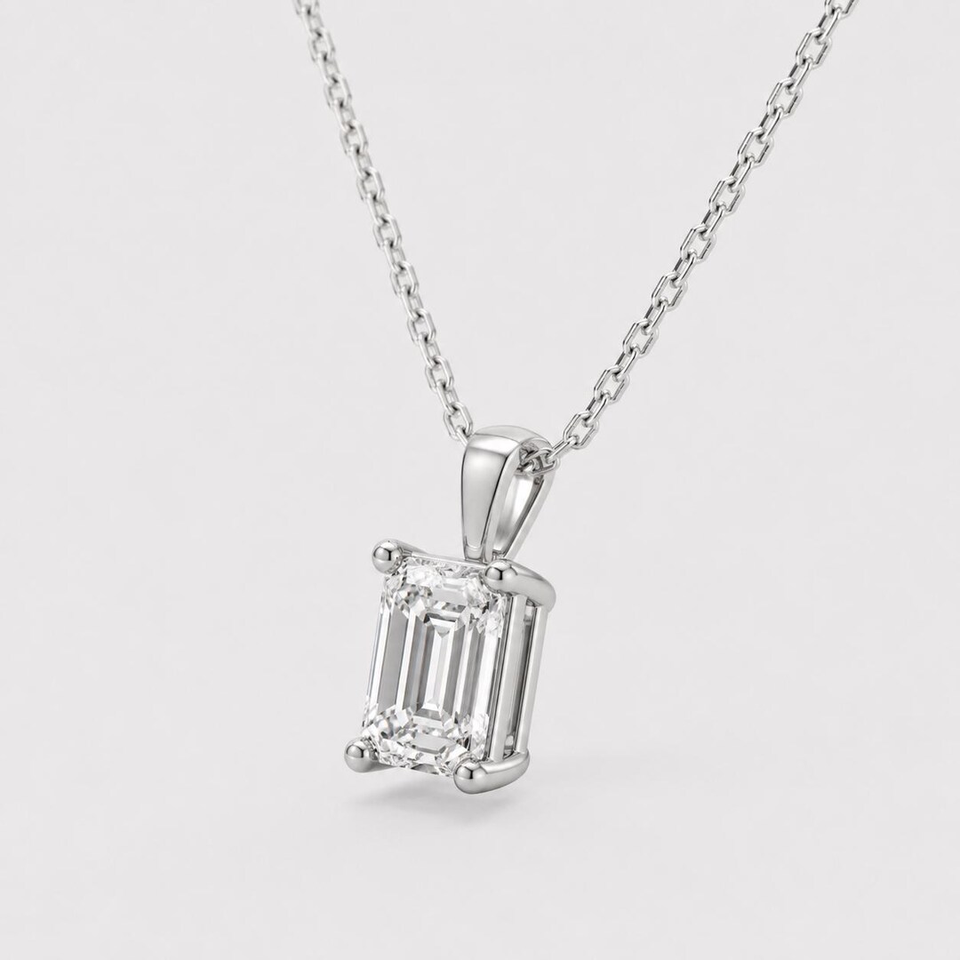 IGI Certified Emerald Cut Lab Diamond Pendant in 14k Solid Gold - Etsy