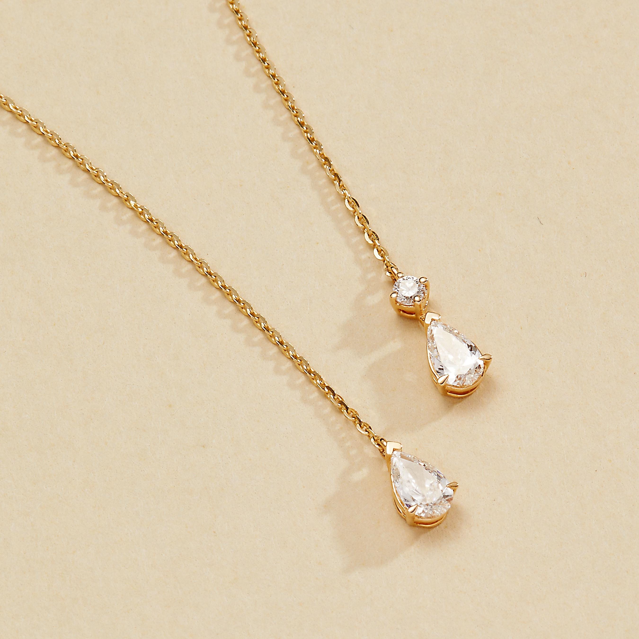 0.990 Ct Lab Grown Diamond Pear shape Necklace in 14k Yellow Gold | Dainty Lariat Necklace | Pear Shape Pendant | Push Present for Her