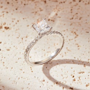 1.00 Ct Lab Grown Diamond Princess Cut Engagement Ring, D Color  