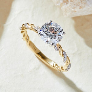1.50ct Round Cut Engagement Ring with Twisted Band, E Color, VVS2 Clarity, Unique Wedding Ring, Prong Setting, Proposal Gift For Bride