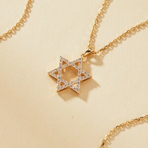 14K Gold Star of David Necklace: Lab-Grown Diamond Pendant