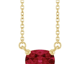 14K Yellow Gold Lab-Grown Ruby Solitaire 18" Necklace