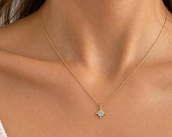 14K Yellow Gold Natural Aquamarine Bezel-Set Beaded 16-18" Necklace
