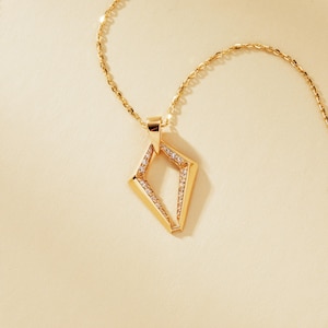 Geometric Diamond Pendant: 14k Gold, .38ct Lab Diamond, Modern Necklace
