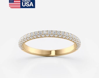 Delicado anillo de oro de 14 k con pavé de diamantes de laboratorio: anillo de eternidad apilable