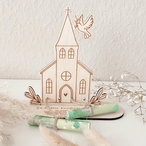 Geldgeschenk zur Konfirmation, Personalisierte Geschenkidee für Erstkommunion, Taufe oder Konfirmations Deko mit Geldhalter