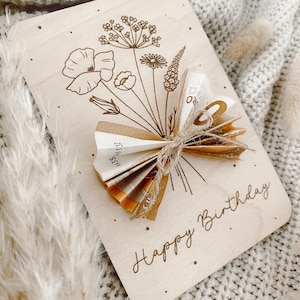 Holzkarte für Geldgeschenk, Holzkarte Geburtstag, Geldgeschenk personalisiert, Geburtstagskarte Holz, Geldgeschenk, Geburtstagskarte