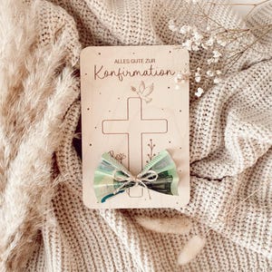 Holzkarte zur Konfirmation, Kommunion oder Taufe, Personalisierbares Geldgeschenk, religiöse Geschenkidee