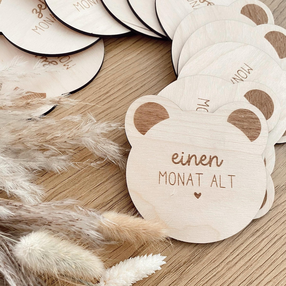 PEOVLVN Baby Meilensteinkarten Aus Holz - 6 Stück Monatskarten 1-12 Monate In Weiß