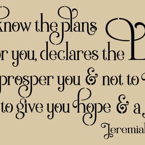 REUSABLE STENCIL, For I know the plans I have for you, Jeremiah 29:11, Clear Mylar Stencil, Wall Stencil, Wall Decor - 6998 N, 12&quot;x24&quot;