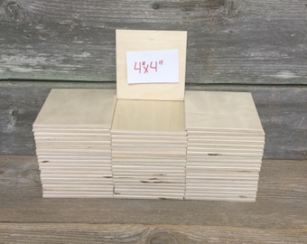 60 Pack of 4"x4"x 1/4" (5.2mm thick Actual) Unfinished Wooden Squares, Sign Blanks, Door hangers, ready to paint, DIY