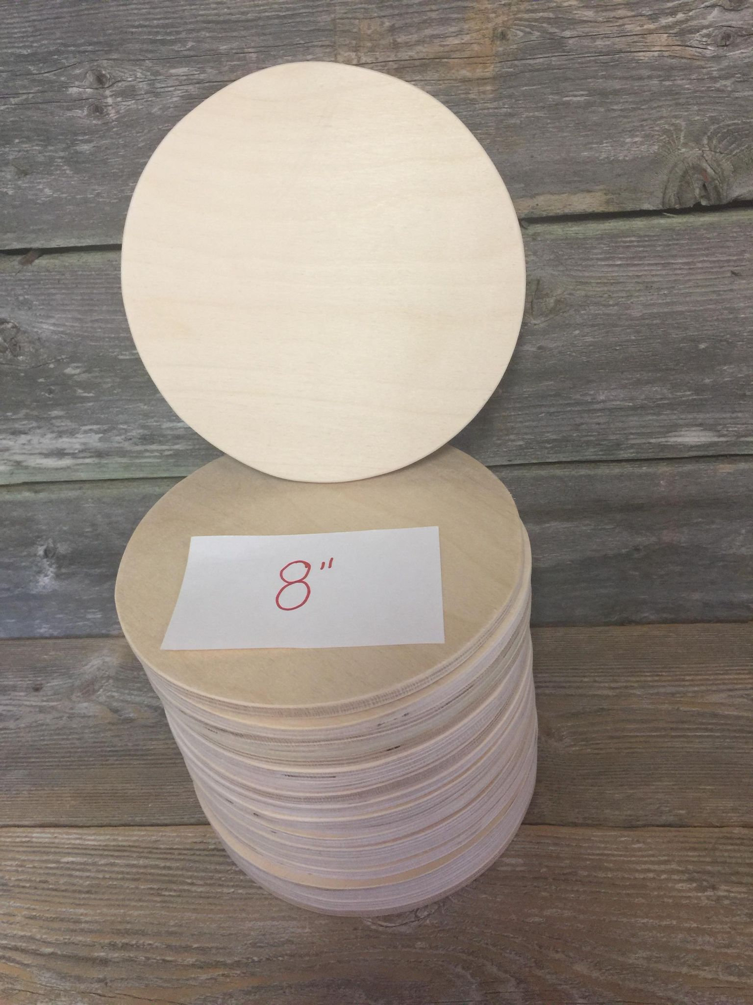 20 Pack of Wood Rounds 8"x 1/5" thick Unfinished Wooden Rounds Circles Shape, Sign Blanks, Door hangers, ready to paint- Free wood Sample