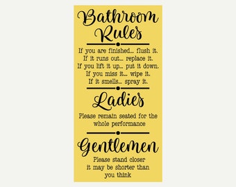 Bathroom Rules Ladies Gentlemen REUSABLE STENCIL, 12"x24", DIY mylar Sign Stencils For Sign Making, Plastic Stencils