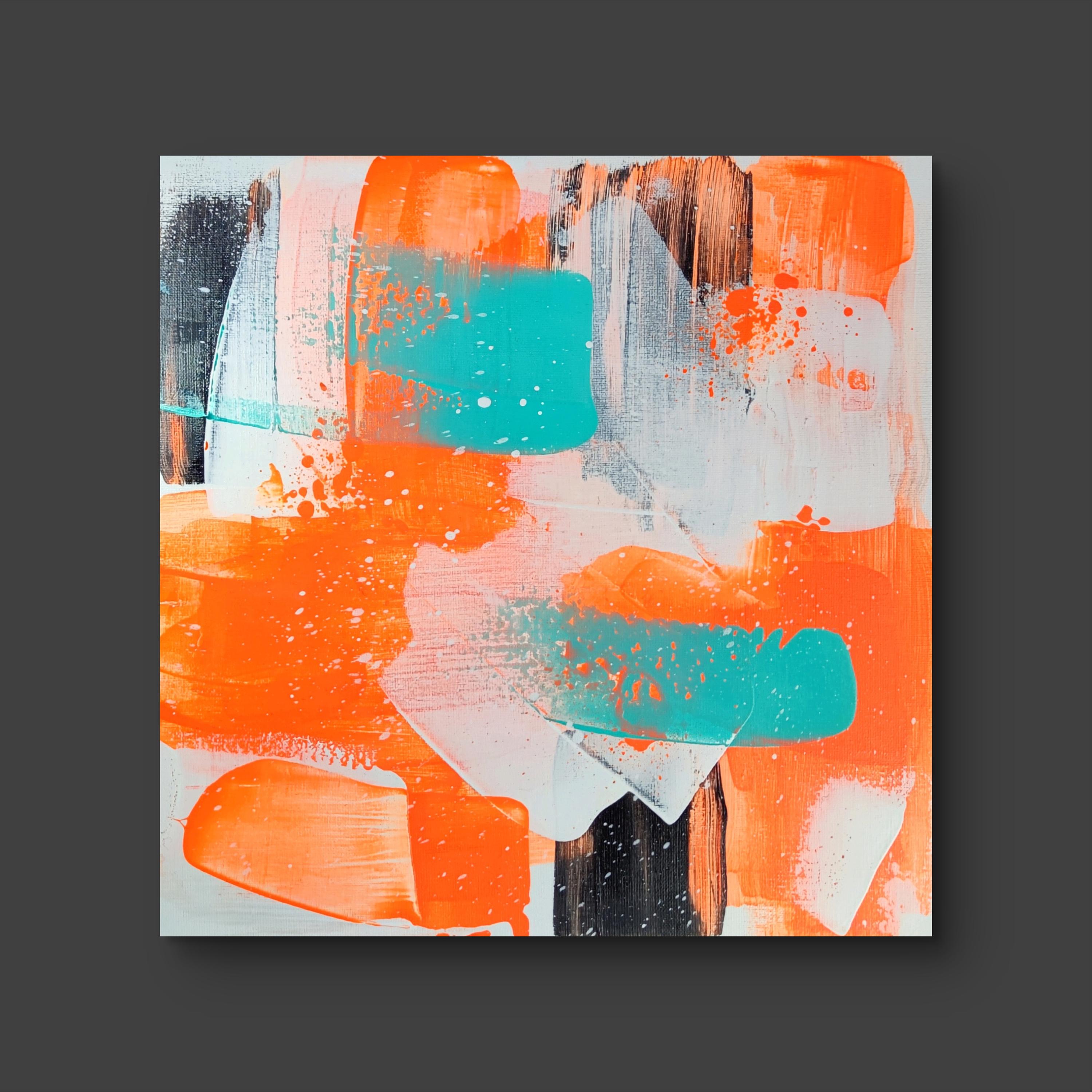 アート愛好家のためのモダンな抽象画 - 大胆なネオンブルーオレンジ