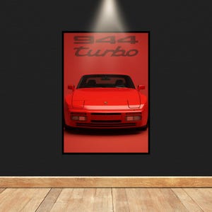 Poster digitale 944 Turbo - Stampa artistica da parete retrò, Download di illustrazioni di auto tedesche classiche, Carta da parati stampabile, Decorazione da garage per corse, Regalo di compleanno