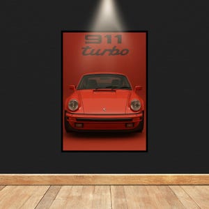 Poster digitale 911 Turbo - Stampa artistica da parete retrò, download di immagini di auto tedesche classiche, carta da parati stampabile, decorazione da garage, regalo di compleanno