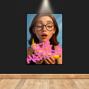 3D Animation Style Woman Prints – Sexy AI Art Files, Surreal Girl with Banana Artwork, Pop Art Wall Decor, Sexy Girl Poster Digital Download