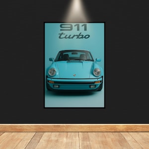 Poster digitale 911 Turbo - Stampa artistica da parete retrò, download di immagini di auto tedesche classiche, carta da parati stampabile, decorazione da garage, regalo di compleanno