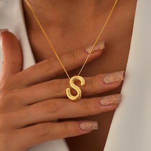 Colgante de letras gigantes, collar de letras, collar 3d, collar de moda, colgante de letras de burbujas, regalo para ella, regalo para esposa, regalo de cumpleaños, regalo para mamá