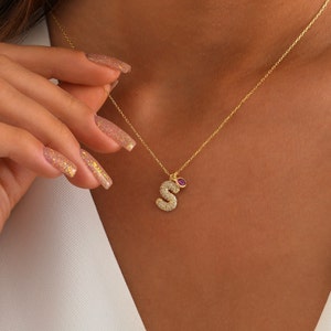 Collar de burbujas de lujo, collar con letras en 3D de piedra de circón, collar con letras de piedra de nacimiento, regalo para ella, regalo de verano, regalo de cumpleaños, regalo personalizado