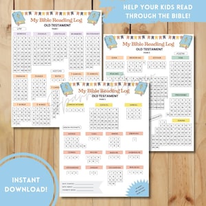 Bible Reading Tracker Kids, Daily Bible Study Planner, Christian Printables, Bible Plan for Kids, Bible Reading Log Kids, Old Testament