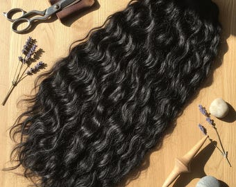 Wavy Black kid Mohair for Reborn Dolls | Loutrais Mohair 10grams