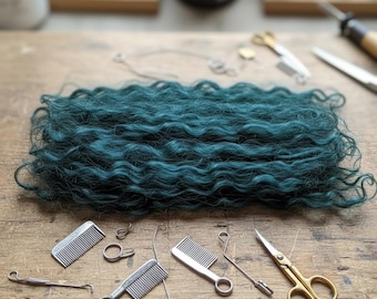 Kid Mohair DOLL HAIR FANTASY, Blythe, bjd puppets, dolls, trolls fairies -  - 10Grams Teal Uniquely Hand dyed in our own workshop
