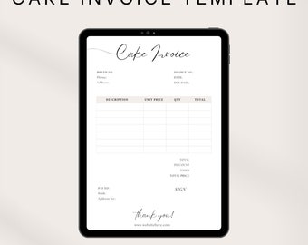 Editable Bakery Invoice Template, Minimalistic Customizable Cake Invoice, Professional Invoice For Baking Business, Printable Business Form