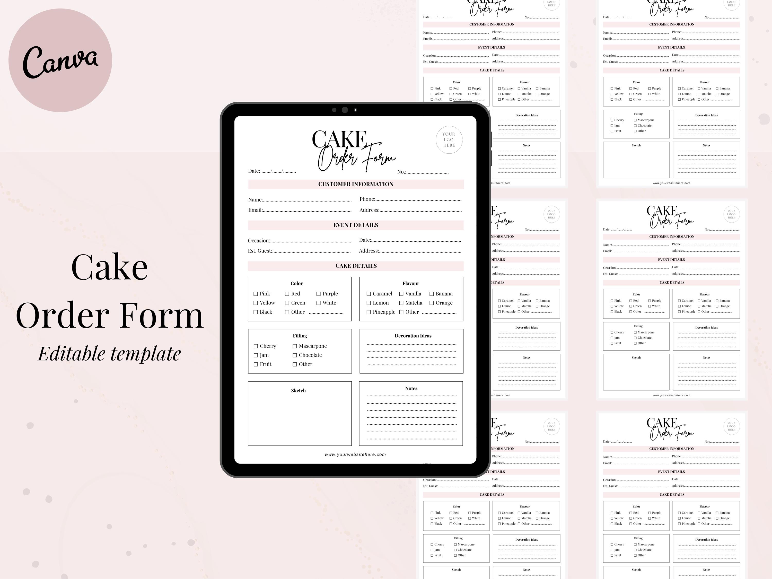 Cake Order Form | Bakery Business Forms | Pink Theme | Editable Canva ...