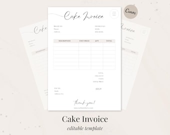 Cake Invoice Template for Bakery Business | Editable Invoice Form | Small Business | Cake Order Form | Bakery Order Form | Digital Download