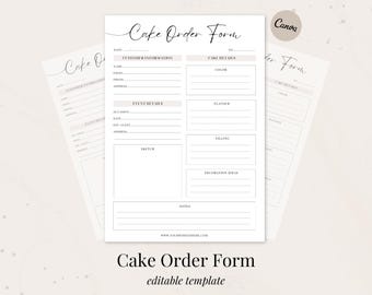 Cake Order Form Template | Bakery Business Forms | Editable Canva ...