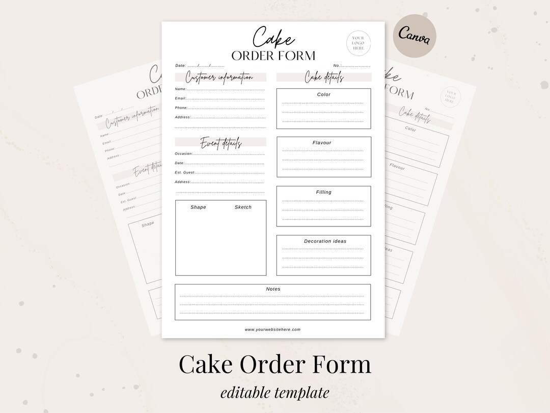 Cake Order Form Template | Bakery Business Forms | Editable Canva ...