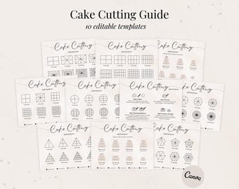 Guía de corte de pasteles para empresas de panadería / Tarjeta de cuidado de pasteles / Tarjeta de instrucciones / Guía de corte de pasteles / Plantillas editables para cortar pasteles