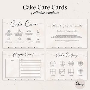 Lot de cartes d'entretien pour gâteaux de boulangerie modifiables, modèle d'instructions pour gâteau de mariage imprimable, guide d'entretien numérique pour gâteaux