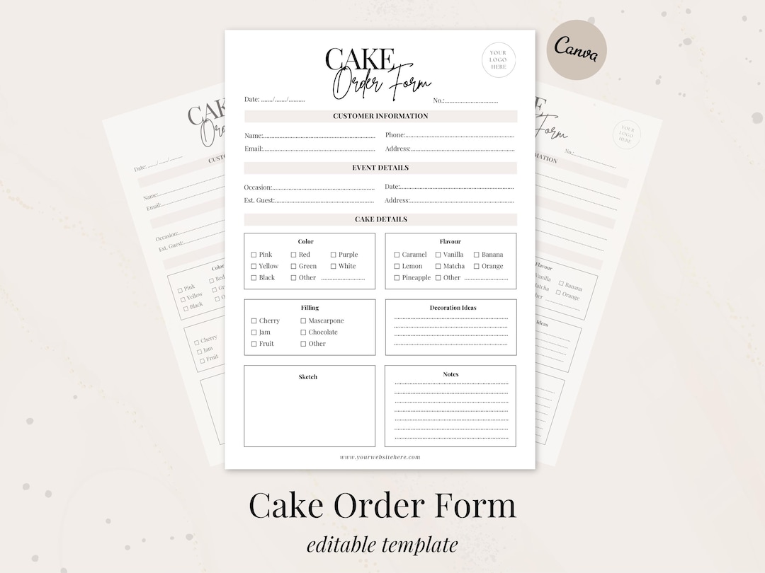 Cake Order Form Template | Bakery Business Forms | Editable Canva ...