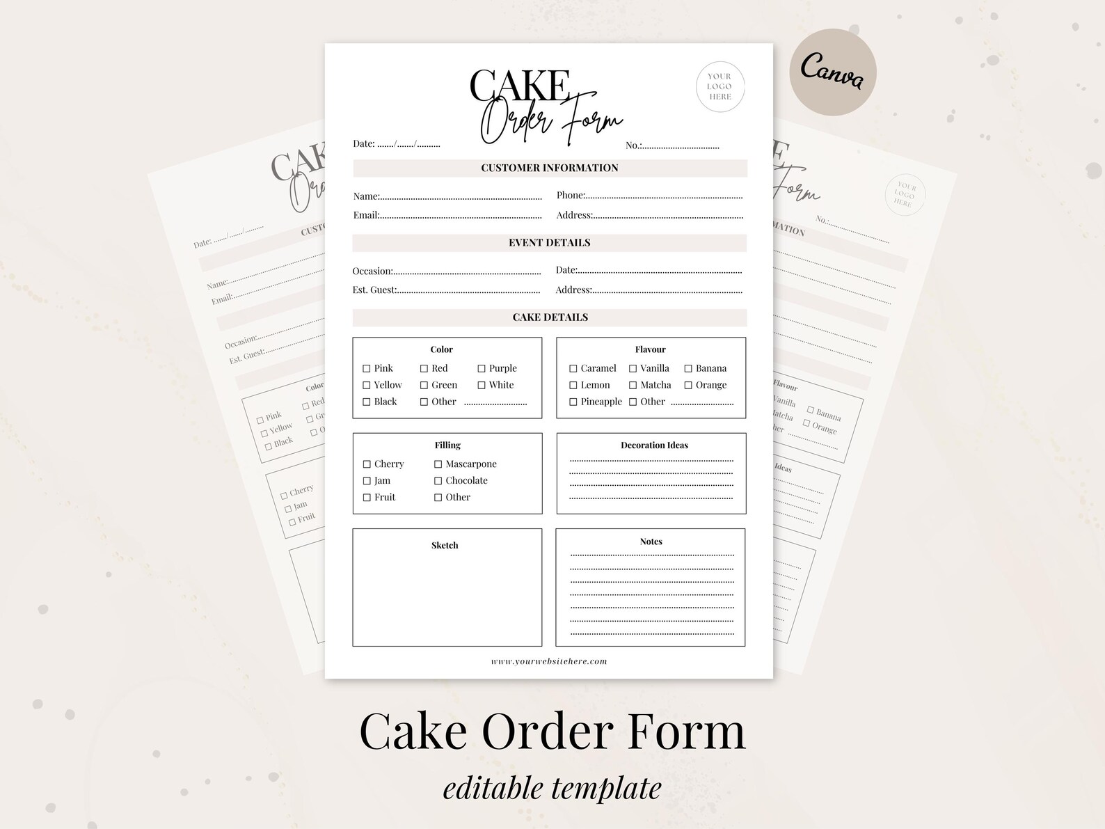 Cake Order Form Template | Bakery Business Forms | Editable Canva ...