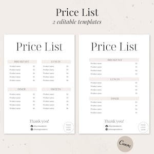 Preisliste Vorlage | Bearbeitbare Preisliste für kleine Unternehmen | Bäckerei Printable | Menü Bäcker | Kuchen Preisführer | Sofort Download