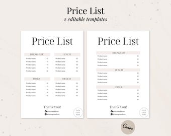 Price List Template | Editable Price List for Small Business | Bakery Printable | Bakery Menu | Cake Pricing Guide | Instant Download