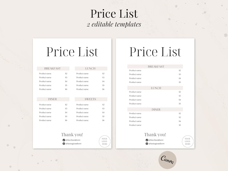 Price List Template | Editable Price List for Small Business | Bakery ...