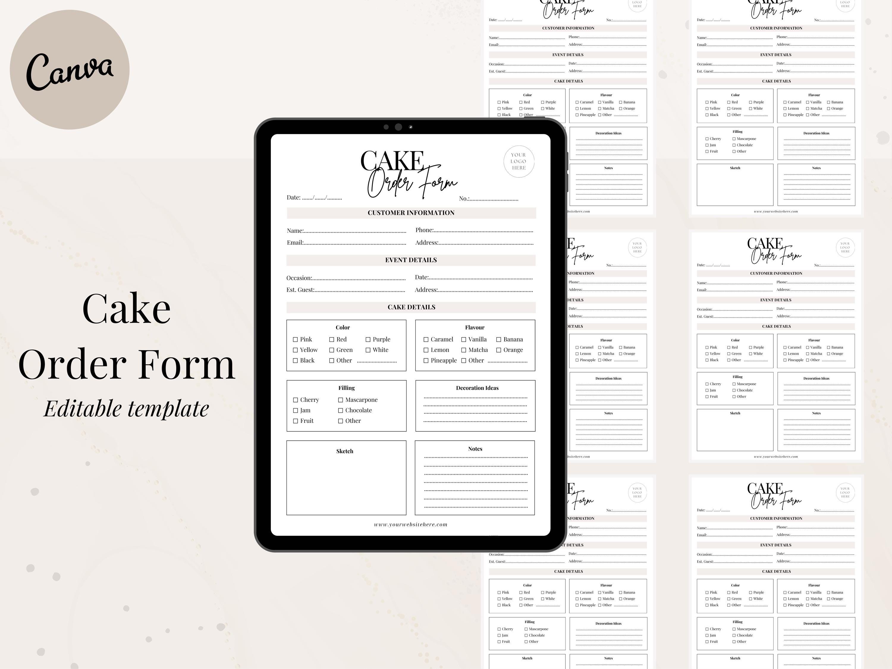 Cake Order Form Template | Bakery Business Forms | Editable Canva ...