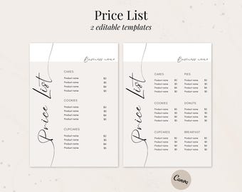 Price List Template | Editable Price List for Small Business | Bakery Printable | Bakery Menu | Cake Pricing Guide | Instant Download